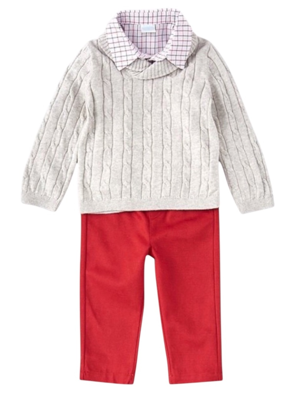 NWT Edgehill Collection Baby Boys 3pc Cable Knit Sweater Shirt Pant Set Size 6M